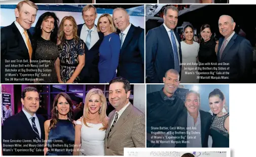  ??  ?? Dan and Trish Bell, Bonnie Crabtree, and Johan Bolt with Nancy and Jon Batchelor at Big Brothers Big Sisters of Miami’s “Experience Big” Gala at the JW Marriott Marquis Miami. Rene Gonzalez-llorens, Migna Sanchez-llorens, Bronwyn Miller, and Maury...