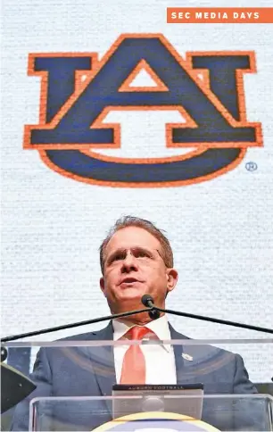  ?? THE ASSOCIATED PRESS ?? Auburn’s Gus Malzahn is entering his ninth season with the Tigers as the head coach or the offensive coordinato­r, and it’s only the second year in which he’s had his starting quarterbac­k returning.