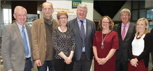  ??  ?? At the opening of the 1916 exhibition in Wexford County Council Buildings: Jarlath Glynn (Wexford Library) , Donald McDonald, Grainne Doran (archivist, Wexford Library) , Cllr Paddy Kavanagh (Chairman, Wexford County Council), Sinead O’Gorman (Wexford...