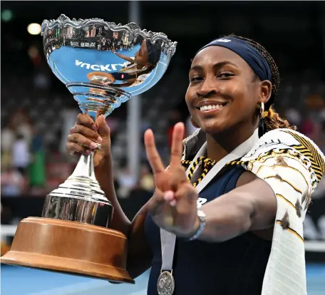  ?? Getty Images ?? Coco Gauff, above, prevailed in the final of the Auckland Classic yesterday, while Elena Rybakina won in Brisbane