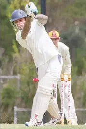  ??  ?? Josh Miller slams the ball down the ground for Catani as they continue to show their class in division two with another win, this time over ladder leaders Drouin.