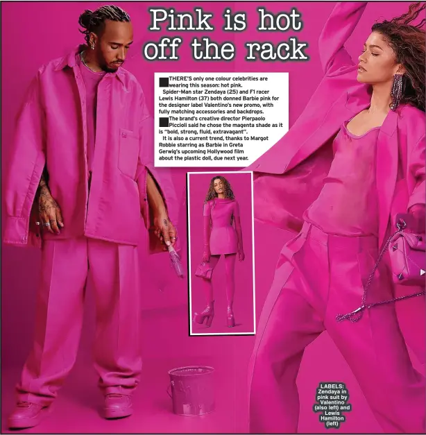  ?? ?? LABELS: Zendaya in pink suit by Valentino (also left) and Lewis Hamilton (left)