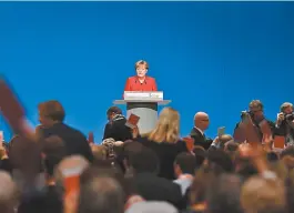  ??  ?? Atual chefe de governo discursa no congresso do seu partido, a CDU
