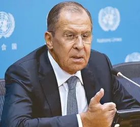  ??  ?? Russia’s Foreign Minister Sergey Lavrov speaks during a news conference at the 73rd session of the United Nations General Assembly at the UN headquarte­rs in New York on Friday.