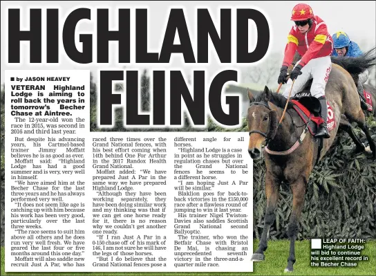  ??  ?? LEAP OF FAITH: Highland Lodge will bid to continue his excellent record in the Becher Chase