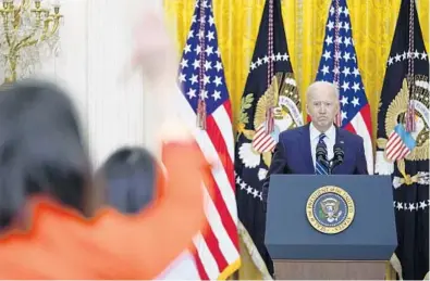  ?? EVAN VUCCI/AP ?? President Joe Biden speaks during his first formal news conference in the East Room of the White House on Thursday.