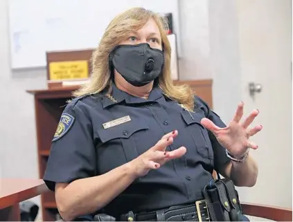  ?? JOHN MCCALL/SOUTH FLORIDA SUN SENTINEL ?? Fort Lauderdale Police Chief Karen Dietrich speaks during an interview in her office in Fort Lauderdale on Tuesday. Dietrich was chosen by Fort Lauderdale City Manager Chris Lagerbloom to lead the department after former chief Rick Maglione was reassigned.