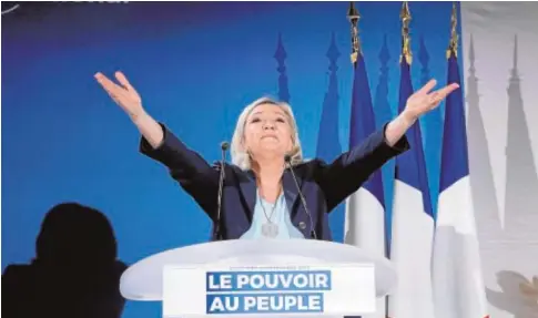  ?? REUTERS ?? La líder de la extrema derecha, Marine Le Pen, durante un mitin en 2019
