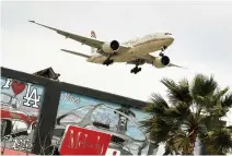  ??  ?? An Etihad Airways plane from Abu Dhabi prepares to land at Los Angeles Internatio­nal Airport in California, US. (AFP)