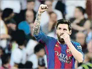  ?? GERARD JULIEN / AFP ?? Lionel Messi celebrant el primer dels seus dos gols d’ahir a la nit al Bernabeu