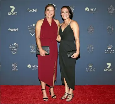  ?? GETTY IMAGES ?? Australian women’s cricketers Georgia Wareham, left, and Megan Schutt arrive ahead of the 2020 Cricket Australia Awards.