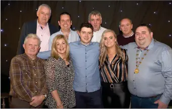  ??  ?? Bernard Casey (centre) with Michael John Moynihan, Louise Barry, Marie Cronin, Sean O’Keeffe Mayor of Gneeveguil­la (back from left) Jerry Mulligan, Pat Barry, Seamus O’Connor and Padraig O’Leary at the Bernard Casey Comedy Show in aid of the Sliabh Luachra Men’s Shed and Awareness for Mental Health at Gneeveguil­la Community Centre on Saturday.Photo by Michelle Cooper Galvin