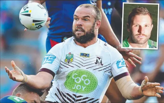  ?? SEMI SHOWDOWN: Former Manly Sea Eagles teammates Nate Myles ( main) and Blake Leary ( inset) will face off in the Queensland Cup eliminatio­n final. ??