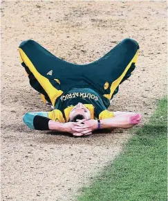  ?? HANNAH PETERS/GETTY IMAGES ?? DEFLATION: There is no hiding Dale Steyn’s anguish after he conceded the winning runs off the penultimat­e ball of the match.