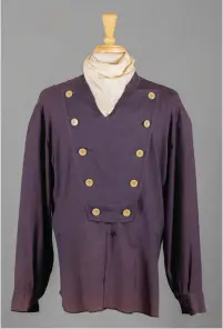  ??  ?? John Wayne’s iconic 10-button bib front worn in the film The Searchers. Estimate: $30/40,000