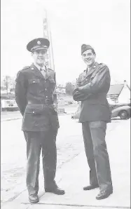  ?? PHOTO COURTESY SUSAN PARKS-SPENCER ?? Barry Parks, right, visiting his brother Donald during a train stop in Nashville, Tennessee, in February, 1943. Barry was traveling from Buckley Field, Colorado, to his new training base at Tyndall Field, Florida.