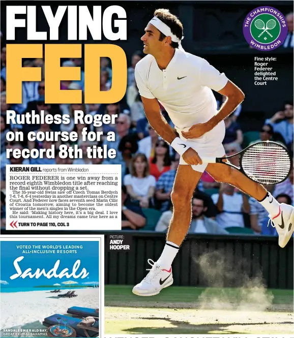  ?? PICTURE: ANDY HOOPER ?? Fine style: Roger Federer delighted the Centre Court