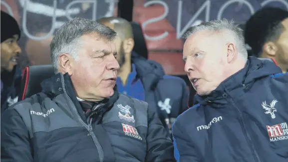  ??  ?? Sam Allardyce with assistant Sammy Lee before Crystal Palace’s Premier League match at Bournemout­h on Tuesday – the Eagles’ first league victory under the ex-Sunderland boss