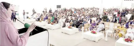  ?? ?? Sheikhupur­a: Punjab Chief Minister Maryam Nawaz Sharif addressing the Easter function at ‘Ziarat Maqdasa’ Maryam Church. — NNI