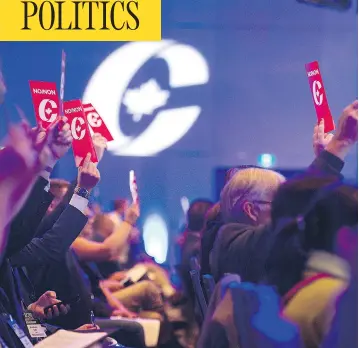  ?? ANDREW VAUGHAN / THE CANADIAN PRESS ?? Delegates vote on party constituti­on items at the Conservati­ve party national policy convention in Halifax on Friday.