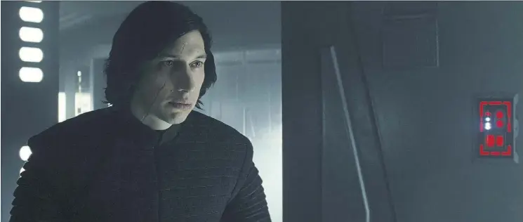  ?? PHOTOS: LUCASFILM ?? Kylo Ren (Adam Driver) finally ditches the scary helmet he wore in The Force Awakens as he and his baddie buddies set off to stop the forces of good.