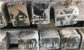  ?? Photograph: Robert Tait/The Guardian ?? Some of the Jewish headstones dug up by workers in Prague’s Wenceslas Square.