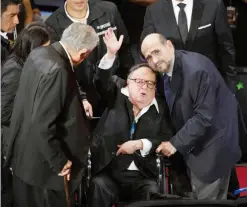  ??  ?? In this Feb. 29, 2012 file photo, Roberto Gomez Bolanos, popularly known as Chespirito, waves during an event in his honor at the National Auditorium in Mexico City. — AP photos