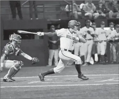  ?? Ken Robertson/Louisiana Tech Sports Informatio­n ?? Lunceford swings: Louisiana Tech's Chase Lunceford follows through after taking a swing during the Bulldogs' contest against Arkansas on Tuesday night in Ruston, La. The Bulldogs topped the Razorbacks 4-3.