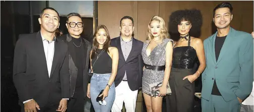  ?? ?? From left: LA Tenorio, Jonas Gaffud, Corrine Abalos, Surge CEO Raymond Delos Santos, Pauline Aviles, Nellys Pimentel (Miss Earth 2019), and Zanjoe Marudo