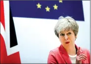  ?? AP/FRANCISCO SECO ?? British Prime Minister Theresa May speaks Monday during a media conference at the conclusion of an EU-Arab League summit at the Sharm El Sheikh convention center in Egypt.