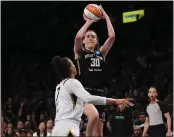  ?? FRANK FRANKLIN II - THE ASSOCIATED PRESS/FILE ?? Breanna Stewart, shooting over Kelsey Plum of Las Vegas during last fall’s WNBA playoffs, is returning to New York.