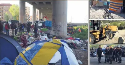  ?? (Photos Collectif Roya Bévéra et Roya Citoyenne) ?? Hier matin, vers  heures, le camp illégal, situé sous le pont de Vintimille, a été évacué de ses occupants dans le calme.