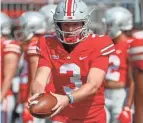  ?? ADAM CAIRNS/COLUMBUS DISPATCH ?? Quinn Ewers played in only one game for Ohio State before deciding to transfer. He took the final two snaps of the 56-7 victory over Michigan State.