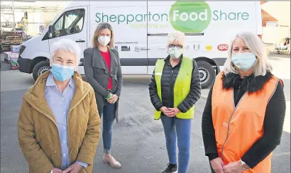  ?? Picture: Megan Fisher ?? Giving back: Fairley Foundation deputy director Carmel Johnson, Fairley Foundation board member Anna Turnbull, Shepparton FoodShare operations co-ordinator Grace Grieve and GS Foundation chief executive Cheryl Hammer.