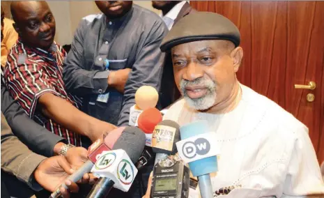  ?? Photo: Felix Onigbinde ?? Minister of Labour and Employment, Sen. Chris Ngige addresses State House Correspond­ents over the pending labour crisis, shortly after the Federal Executive Council meeting at the Presidenti­al Villa in Abuja yesterday