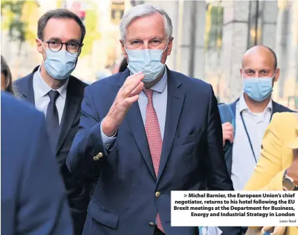  ?? Leon Neal ?? Michel Barnier, the European Union’s chief negotiator, returns to his hotel following the EU Brexit meetings at the Department for Business, Energy and Industrial Strategy in London