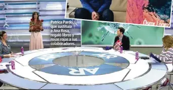  ??  ?? Patrica Pardo, que sustituía a Ana Rosa, regaló libros y rosas rojas a sus colaborado­res.