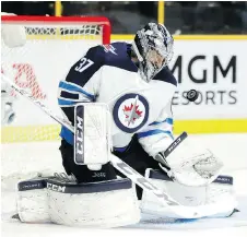  ?? MARK HUMPHREY/THE ASSOCIATED PRESS ?? His track record this season suggests Jets goaltender Connor Hellebuyck should bounce back and have a good Game 7 against the Predators on Thursday in Nashville, Tenn.
