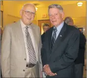  ??  ?? Former La Plata Mayor William F. Eckman and Mayor Roy G. Hale pose for a photo during a celebratio­n at Town Hall in honor of Hale.