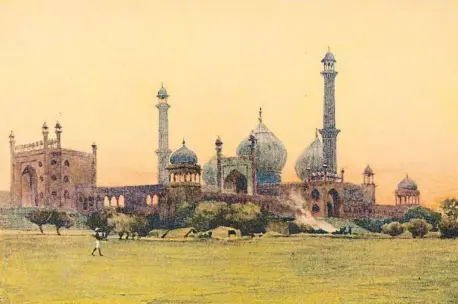  ?? GETTY IMAGES ?? Pintura de Alexander Henry Hallam Murray de la mezquita Jama Masjid, en Delhi (1644 y 1656), una de las joyas de la arquitectu­ra mogol que han perdurado hasta hoy