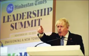  ?? HT PHOTO ?? Former UK prime minister Boris Johnson at the HT Leadership Summit on Saturday.