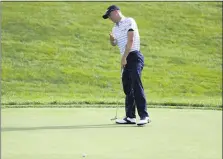  ?? DARRON CUMMINGS — THE ASSOCIATED PRESS ?? Justin Thomas reacts to missing his birdie putt on the 18th green during the third round of the Workday Charity Open golf tournament on Saturday in Dublin, Ohio.