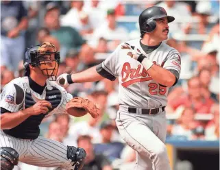  ?? 1997 PHOTO BY RUSSELL BEEKER, USA TODAY SPORTS ?? Rafael Palmeiro is one of five players in history with 500 home runs and 3,000 hits.