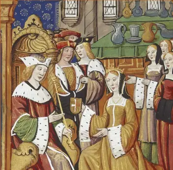  ??  ?? RIGHT: A scene from the wedding of Henry VIII’s sister Mary Tudor to King Louis XII of France. Anne Boleyn was summoned to attend Mary’s court after the marriage