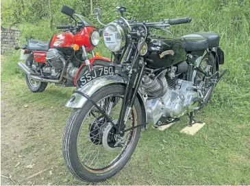  ?? ?? Two superbikes from different generation­s: Mr A Morton’s 1950 Vincent Series C Rapide and a Moto Guzzi Le Mans 850.