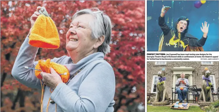  ?? PICTURES: JAMES HARDISTY ?? PERFECT PATTERN: Jen Capewell has been road-testing new designs for the Georgian Theatre Royal in Richmond while in confinemen­t at home; the theatre’s appeal for knitted hearts has become a community custom.