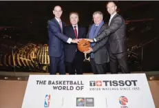  ??  ?? NBA Commission­er Adam Silver, Tissot President Francois Thiebaud, FIBA President Yvan Manini, InFront Basketball Director Benedikt Von Dohnanyi.