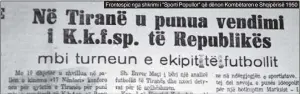  ??  ?? Frontespic nga shkrimi i "Sporti Popullor" që dënon Kombëtaren e Shqipërisë 1950