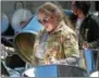  ??  ?? West Chester University music major, Blair Cunningham a member of the WCU Steel Drum Ensemble plays the steel drum during “Banana Day” a 22-year running rite of spring on campus. This year, students have begun composting the peels from the over 30...