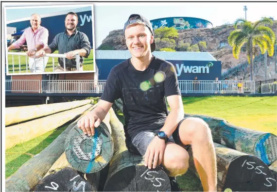  ?? Pictures: Caitlan Charles ?? Jack Colwell sits on the logs that will be used to make the ropes course at the new youth precinct, and (inset) YWAM managing director and Herbert MP Phillip Thompson.